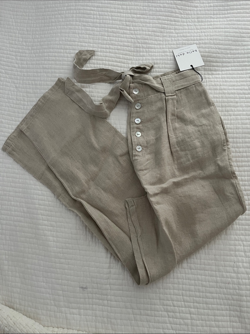 Button Front Trouser - Linen Sand